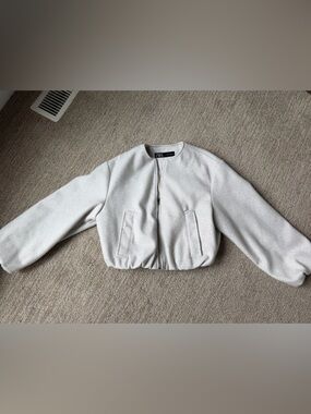 Zara Grey Cropped Bomber Jacket